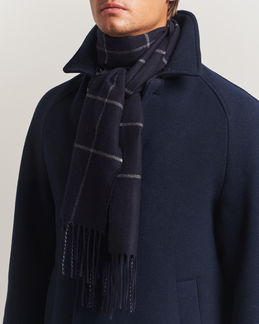 Homme | Écharpes | Piacenza Cashmere | Cashmere/Silk Window Pane Scarf Navy