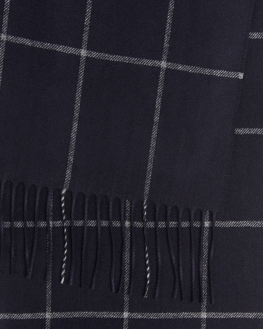 Homme | Écharpes | Piacenza Cashmere | Cashmere/Silk Window Pane Scarf Navy