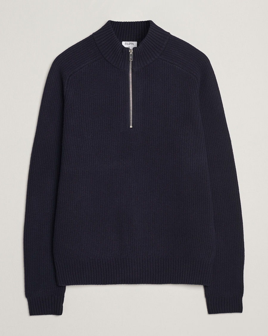 Homme | Pulls Et Tricots | Filippa K | Ribbed Wool Half Zip Navy