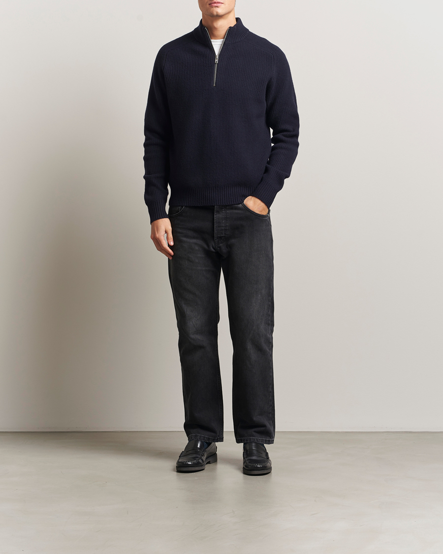 Homme | Pulls Et Tricots | Filippa K | Ribbed Wool Half Zip Navy