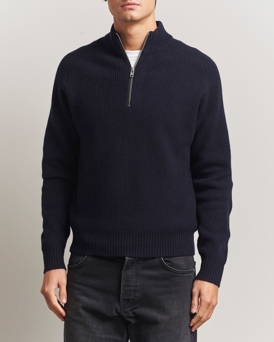 Homme | Pulls Et Tricots | Filippa K | Ribbed Wool Half Zip Navy