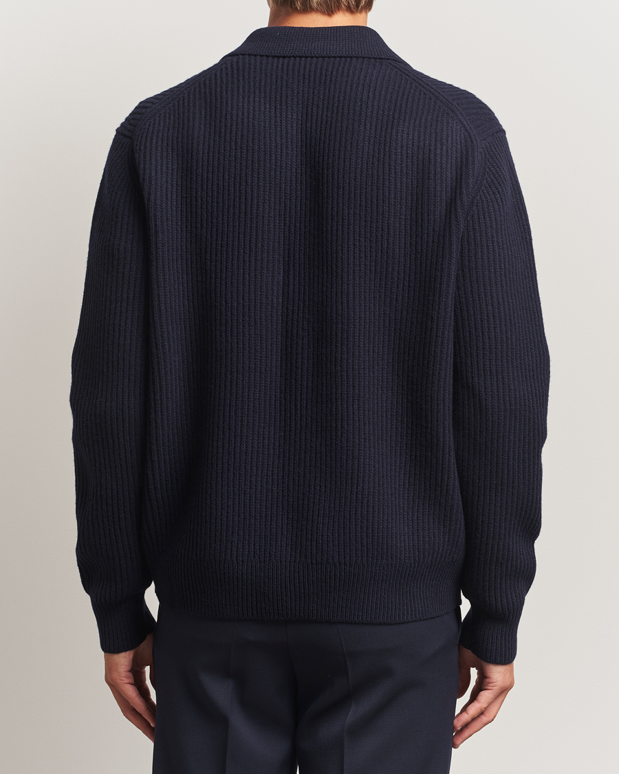 Heren | Truien | Filippa K | Ribbed Wool Full Zip Cardigan Navy