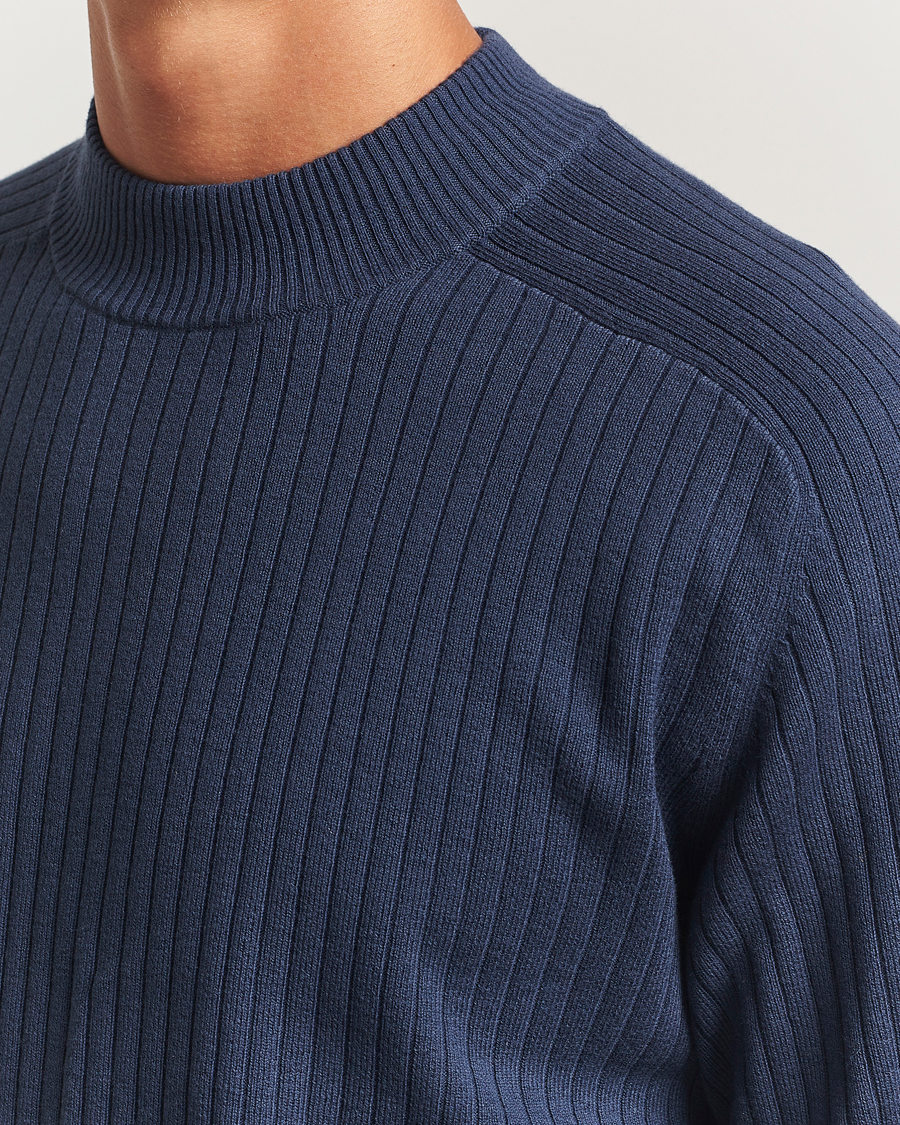 Homme | Pulls Et Tricots | Filippa K | Cotton Merino Knitted Mock Neck Sweater Dusk Blue