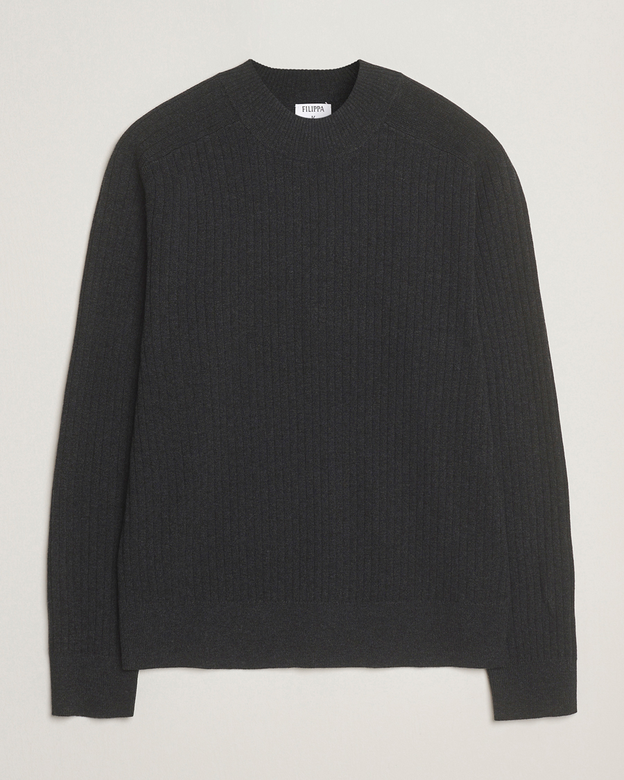 Homme | Pulls Et Tricots | Filippa K | Cotton Merino Knitted Mock Neck Sweater Anthracite Melange