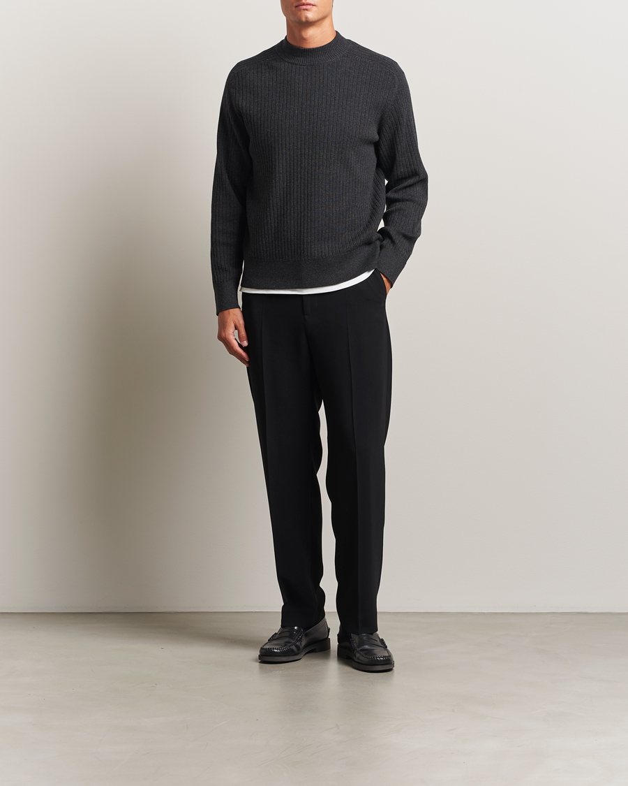 Homme | Pulls Et Tricots | Filippa K | Cotton Merino Knitted Mock Neck Sweater Anthracite Melange