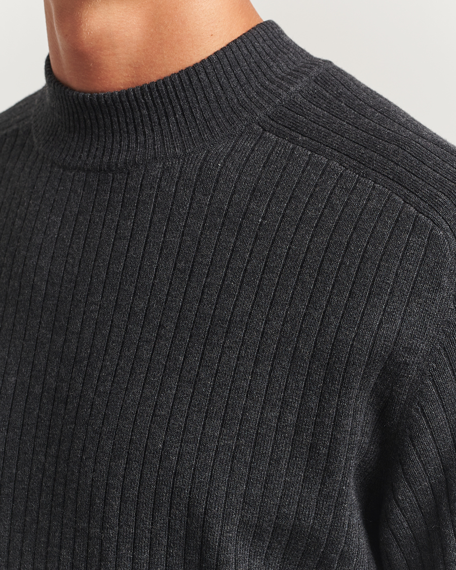 Homme | Pulls Et Tricots | Filippa K | Cotton Merino Knitted Mock Neck Sweater Anthracite Melange