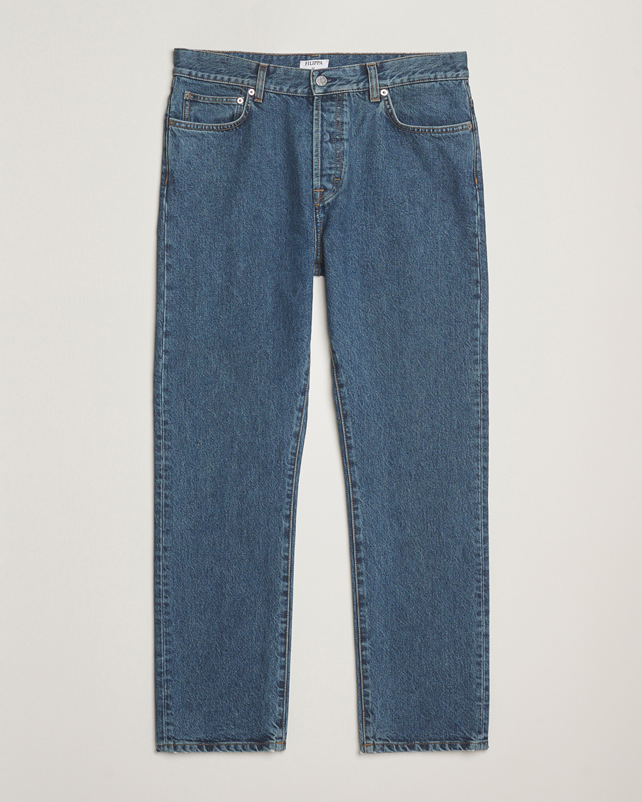Heren | Broeken | Filippa K | Tapered Cropped Jeans Washed Mid Blue