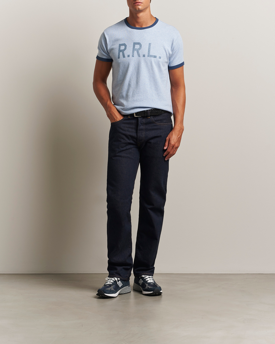Heren | T-shirts | RRL | Stencil Ringer T-Shirt Light Blue Heather