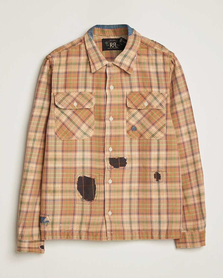 Homme | Chemises | RRL | Carter Repaired Flannel Overshirt Orange/Tan