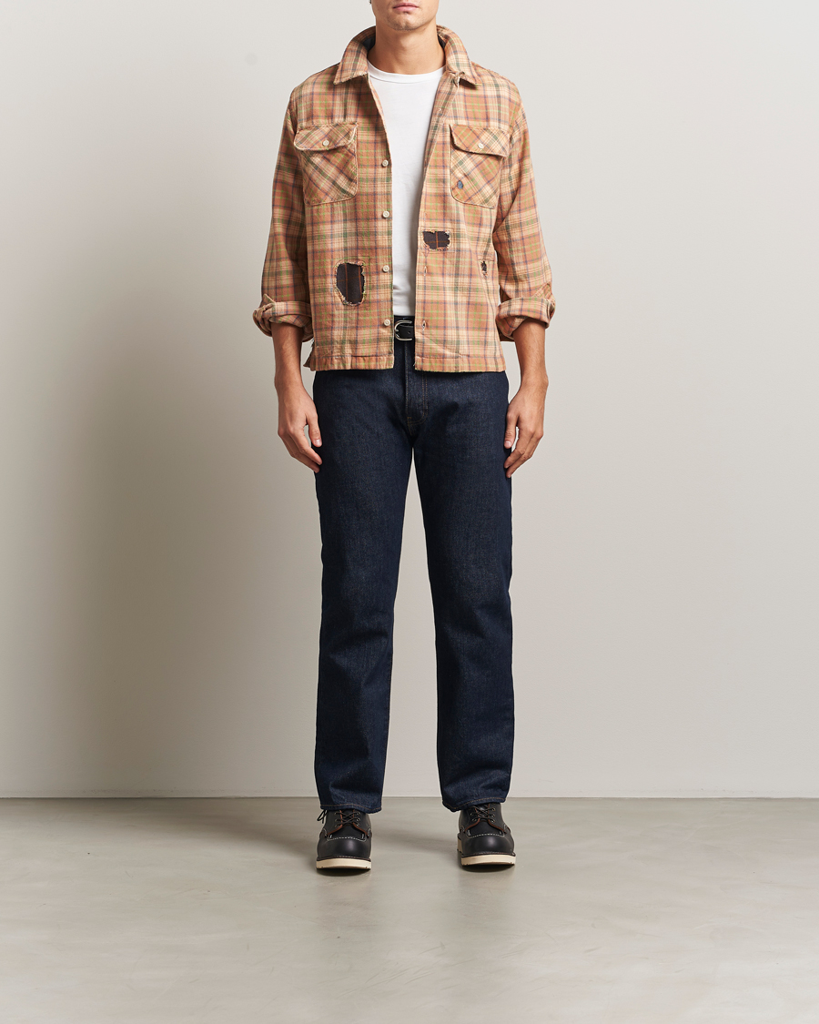 Homme | Chemises | RRL | Carter Repaired Flannel Overshirt Orange/Tan