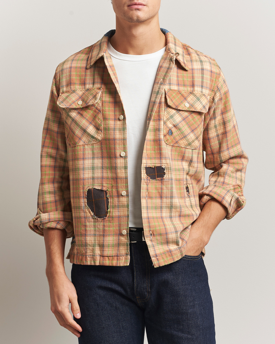 Homme | Chemises | RRL | Carter Repaired Flannel Overshirt Orange/Tan