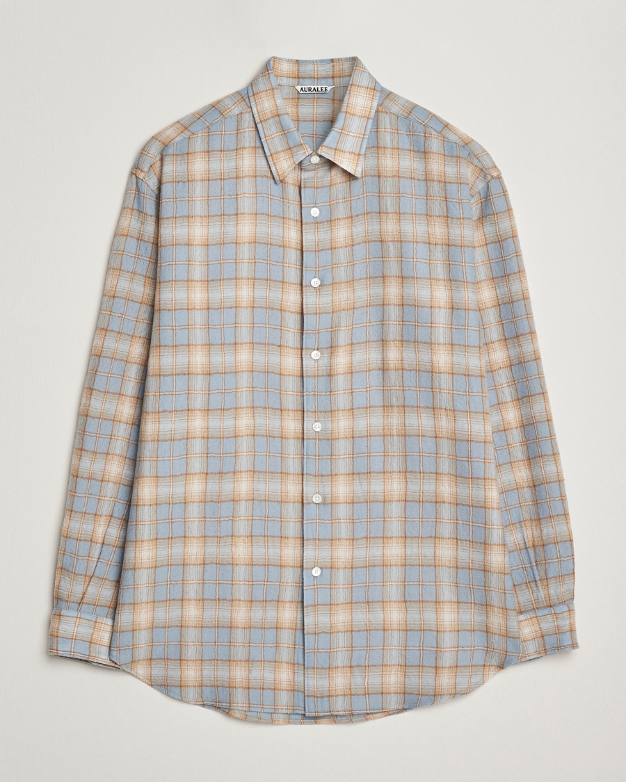 Heren | Overhemden | Auralee | Airy Wool Check Shirt Blue/Beige