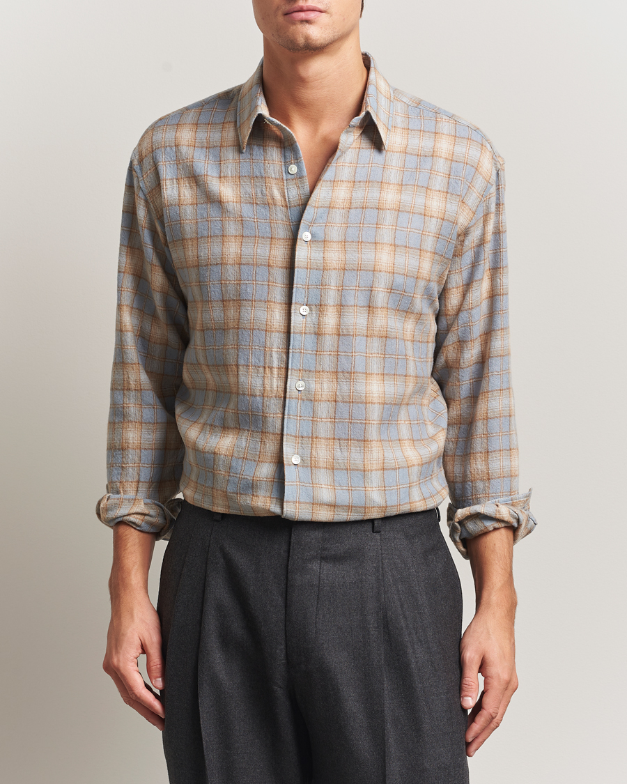 Homme | Chemises | Auralee | Airy Wool Check Shirt Blue/Beige