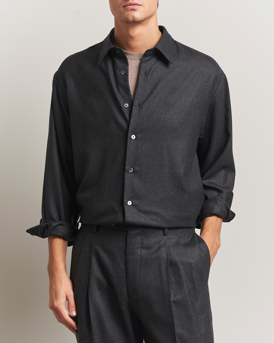 Homme | Chemises | Auralee | Superligt Flannel Shirt Charcoal