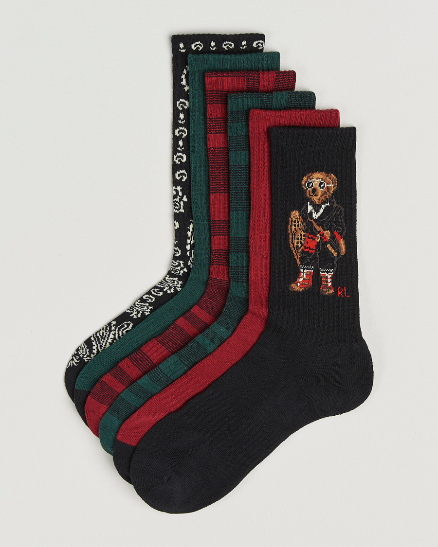 Heren | Ondergoed | Polo Ralph Lauren | 6-Pack Crew Sock Red/Green/Black