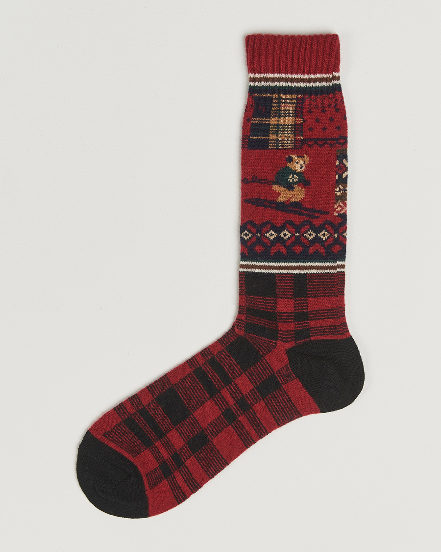 Heren | Ondergoed | Polo Ralph Lauren | Patchwork Bear Lambswool Sock Red Multi