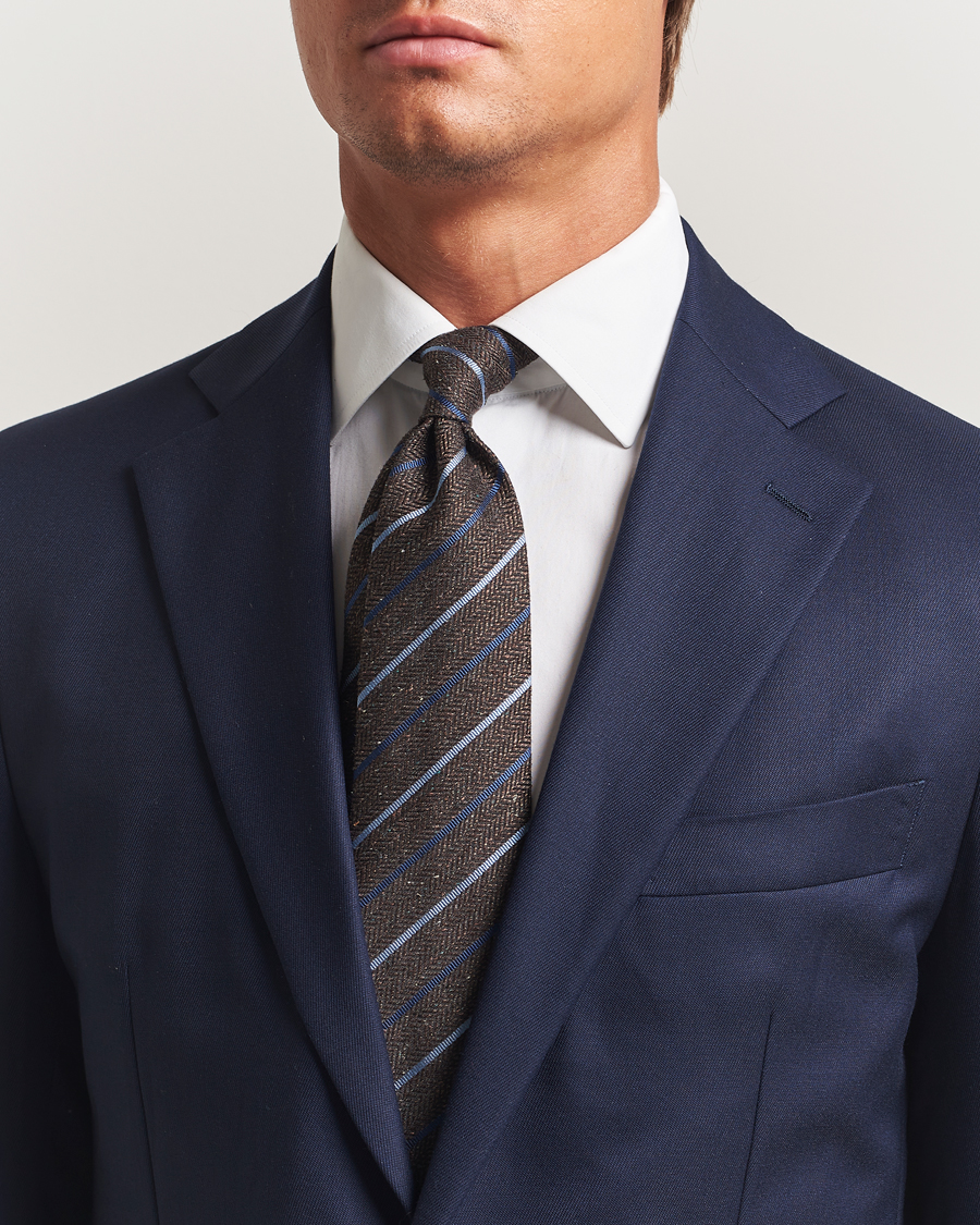 Homme | Cravates | Stenströms | Woven Multi Stripe Silk Tie 7,5cm Brown