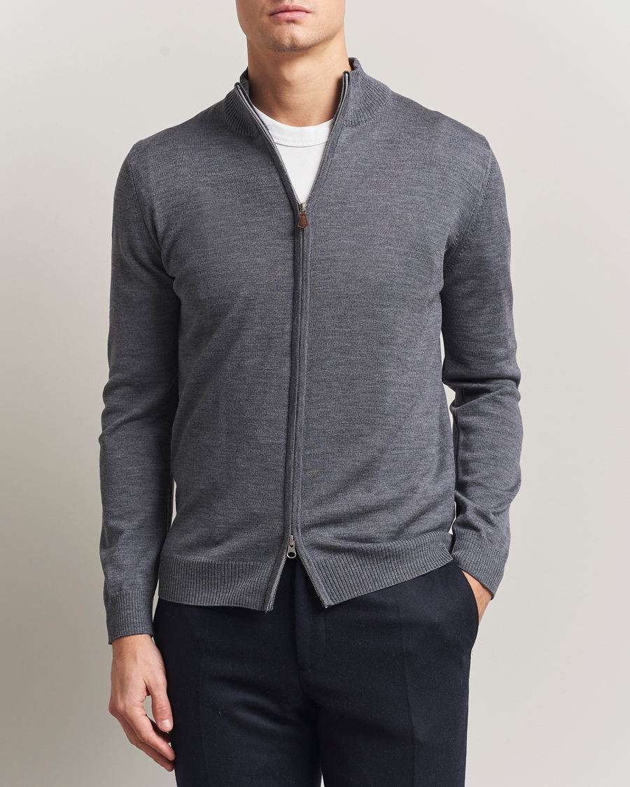 Heren | Truien | Stenströms | Merino Full Zip Grey
