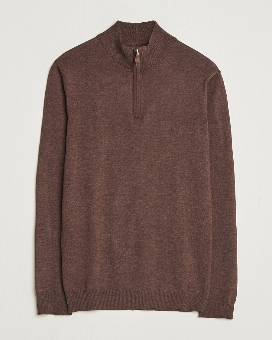 Homme | Pulls Et Tricots | Stenströms | Merino Half-Zip Dark Brown