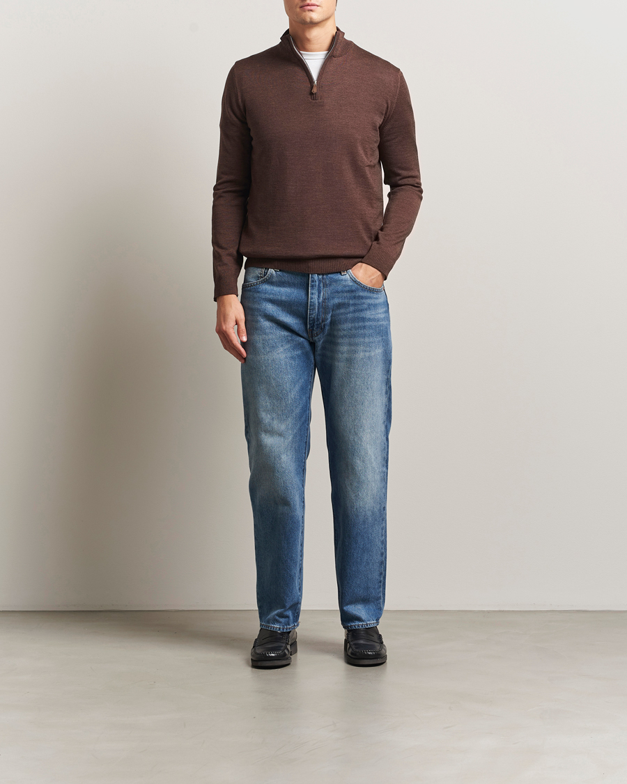 Homme | Pulls Et Tricots | Stenströms | Merino Half-Zip Dark Brown