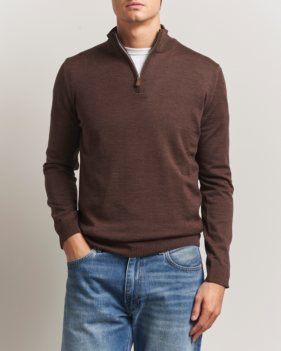 Homme | Pulls Et Tricots | Stenströms | Merino Half-Zip Dark Brown