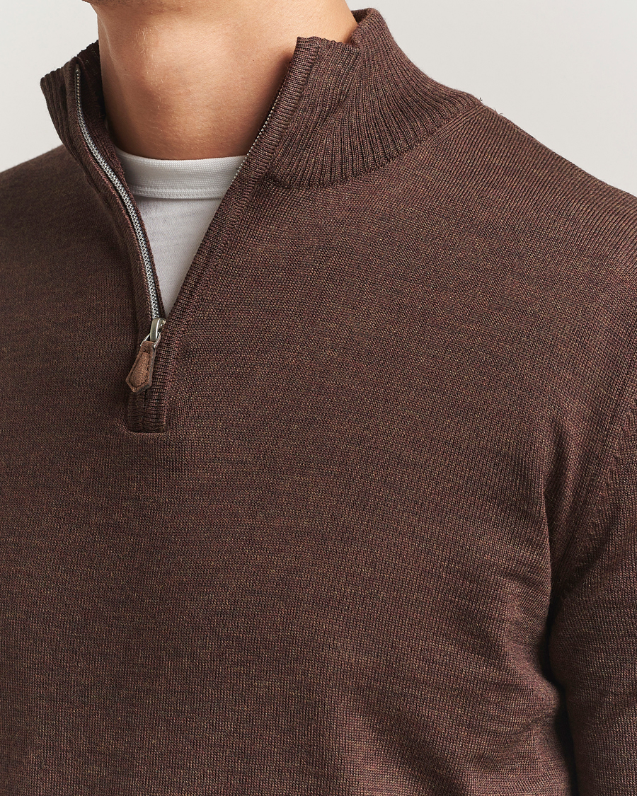 Homme | Pulls Et Tricots | Stenströms | Merino Half-Zip Dark Brown
