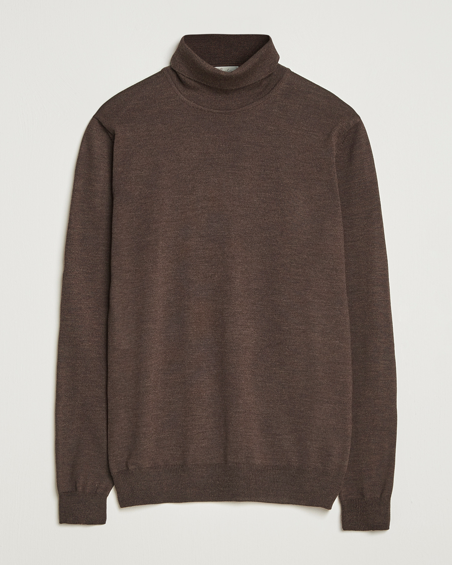 Heren | Truien | Stenströms | Merino Rollneck Dark Brown