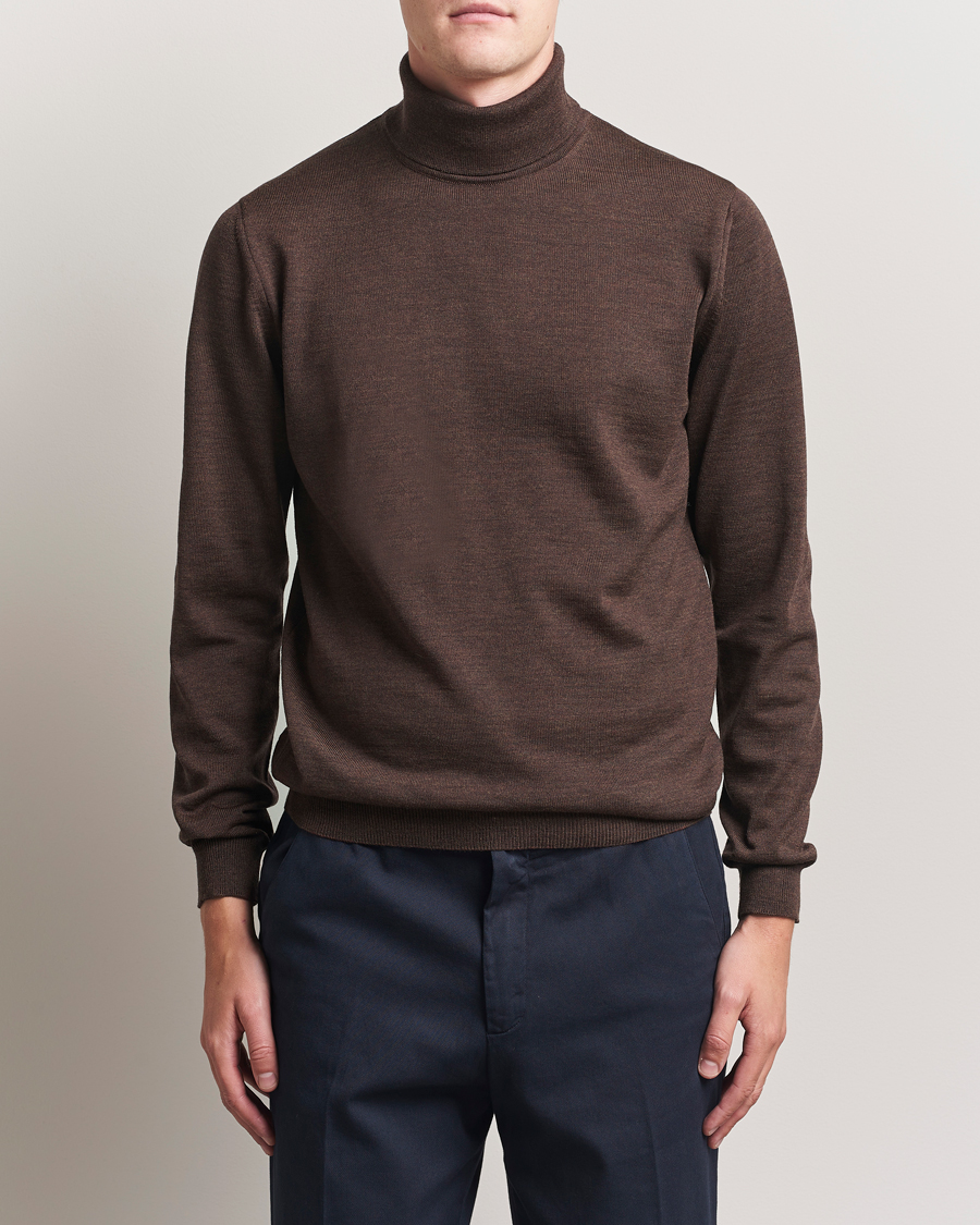 Heren | Truien | Stenströms | Merino Rollneck Dark Brown