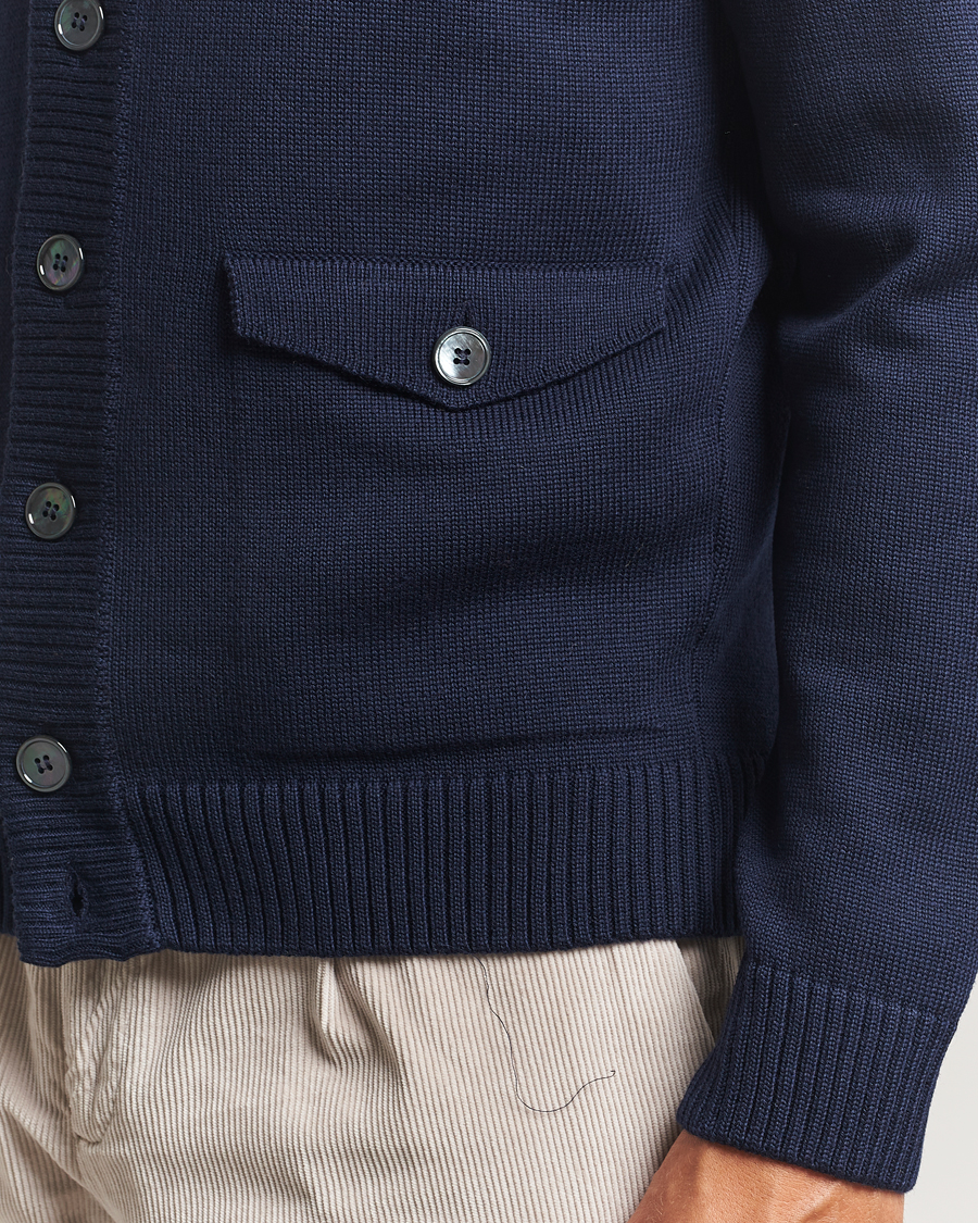 Heren | Truien | Stenströms | Chunky Knitted Merino Cardigan Navy