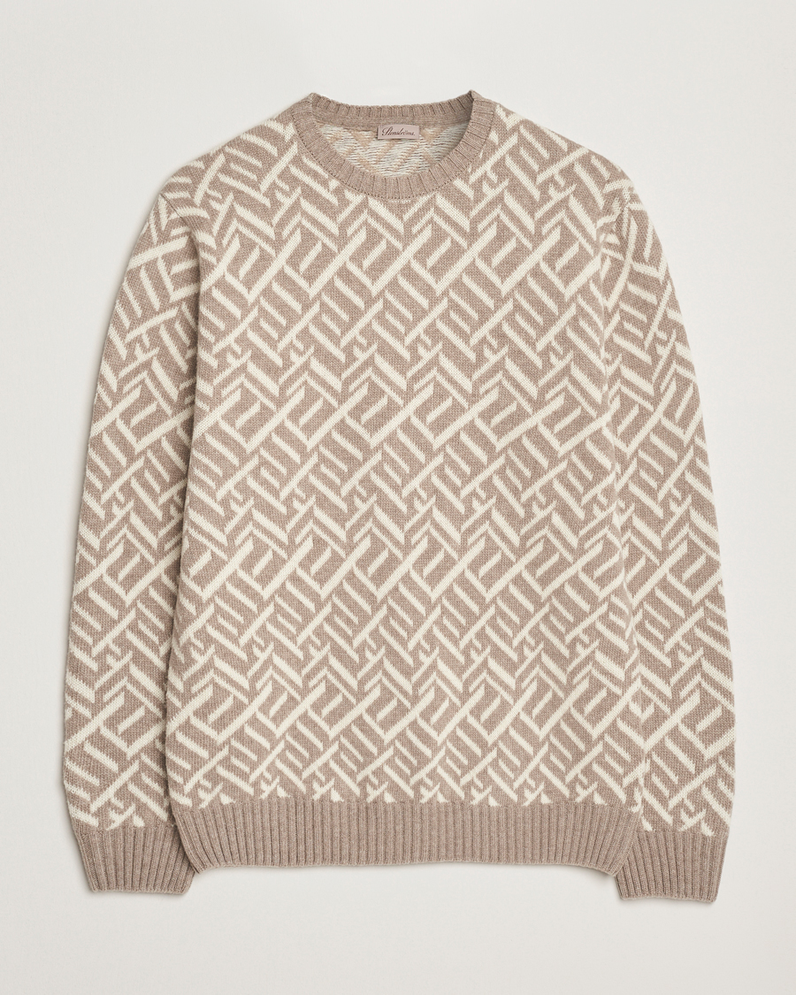 Homme | Pulls Et Tricots | Stenströms | Brushed Merino Vintage Pattern Crew Neck White/Brown