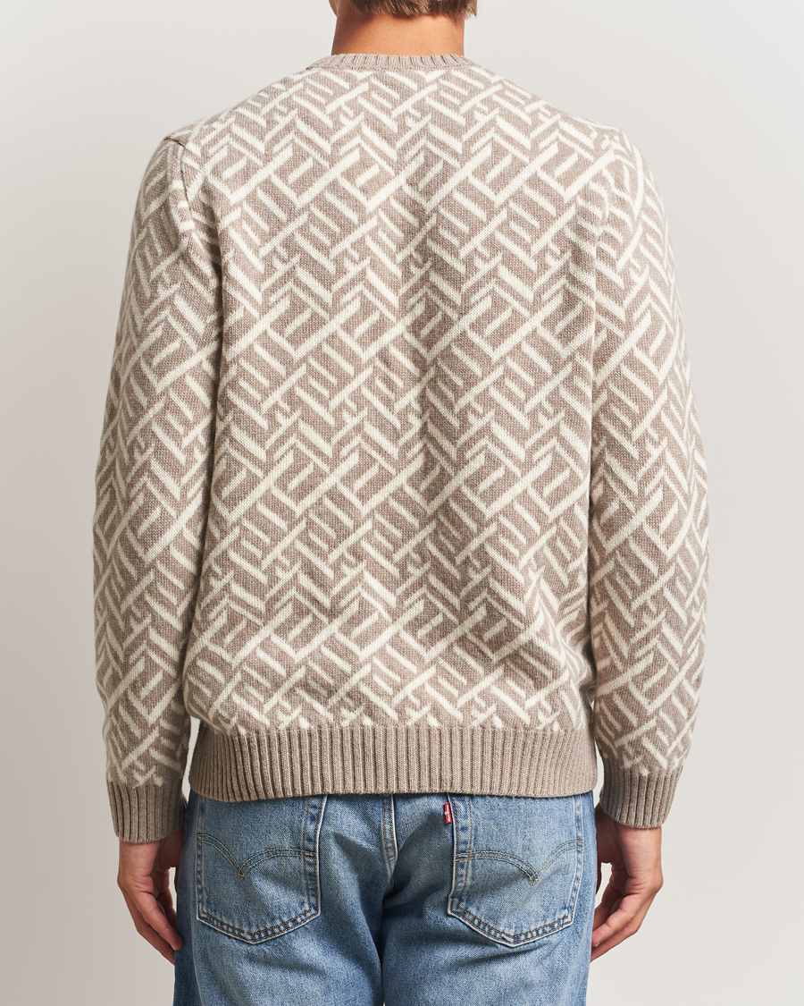 Homme | Pulls Et Tricots | Stenströms | Brushed Merino Vintage Pattern Crew Neck White/Brown