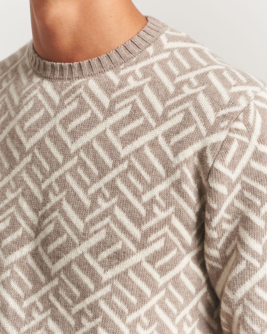 Homme | Pulls Et Tricots | Stenströms | Brushed Merino Vintage Pattern Crew Neck White/Brown