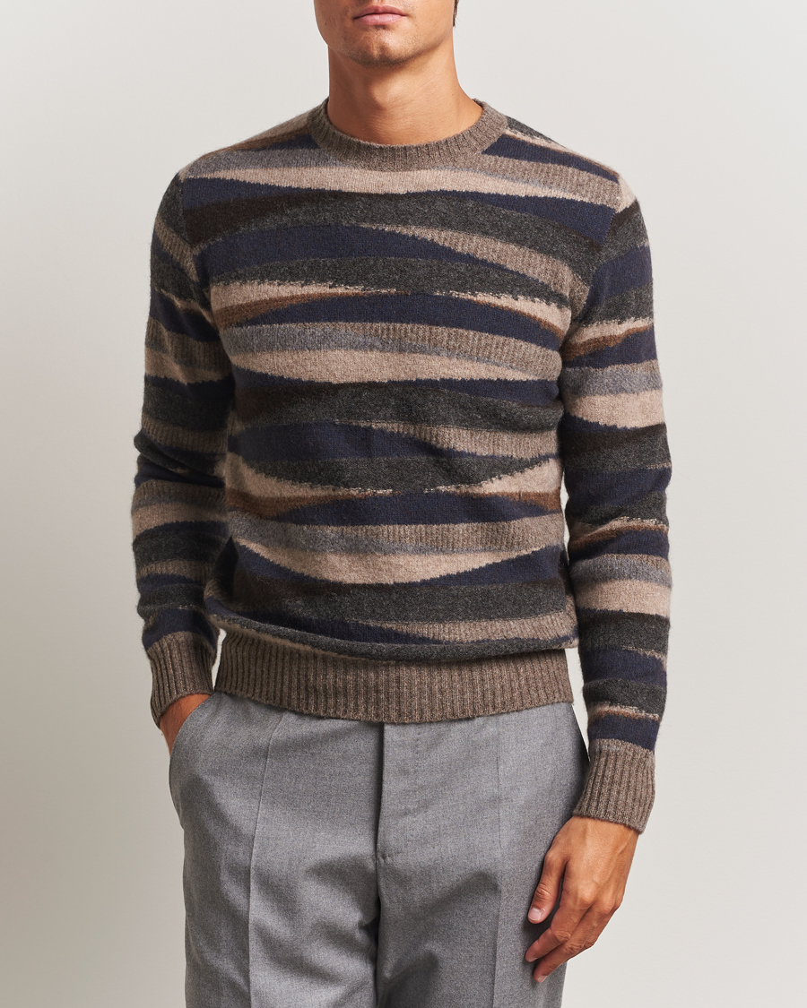 Heren | Truien | Stenströms | Knitted Yak/Merino Pattern Crew Neck Multi