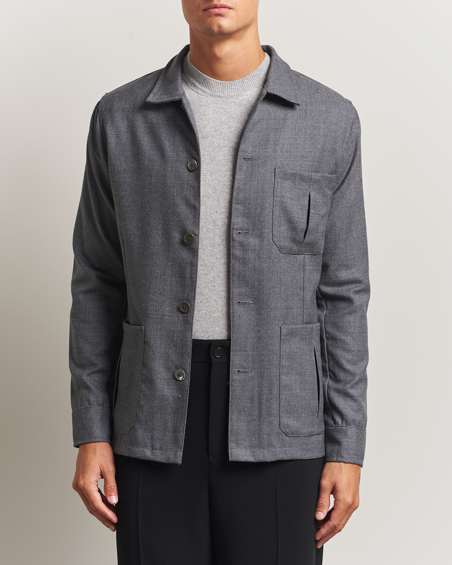 Homme | Chemises | Stenströms | Wool Overshirt Grey