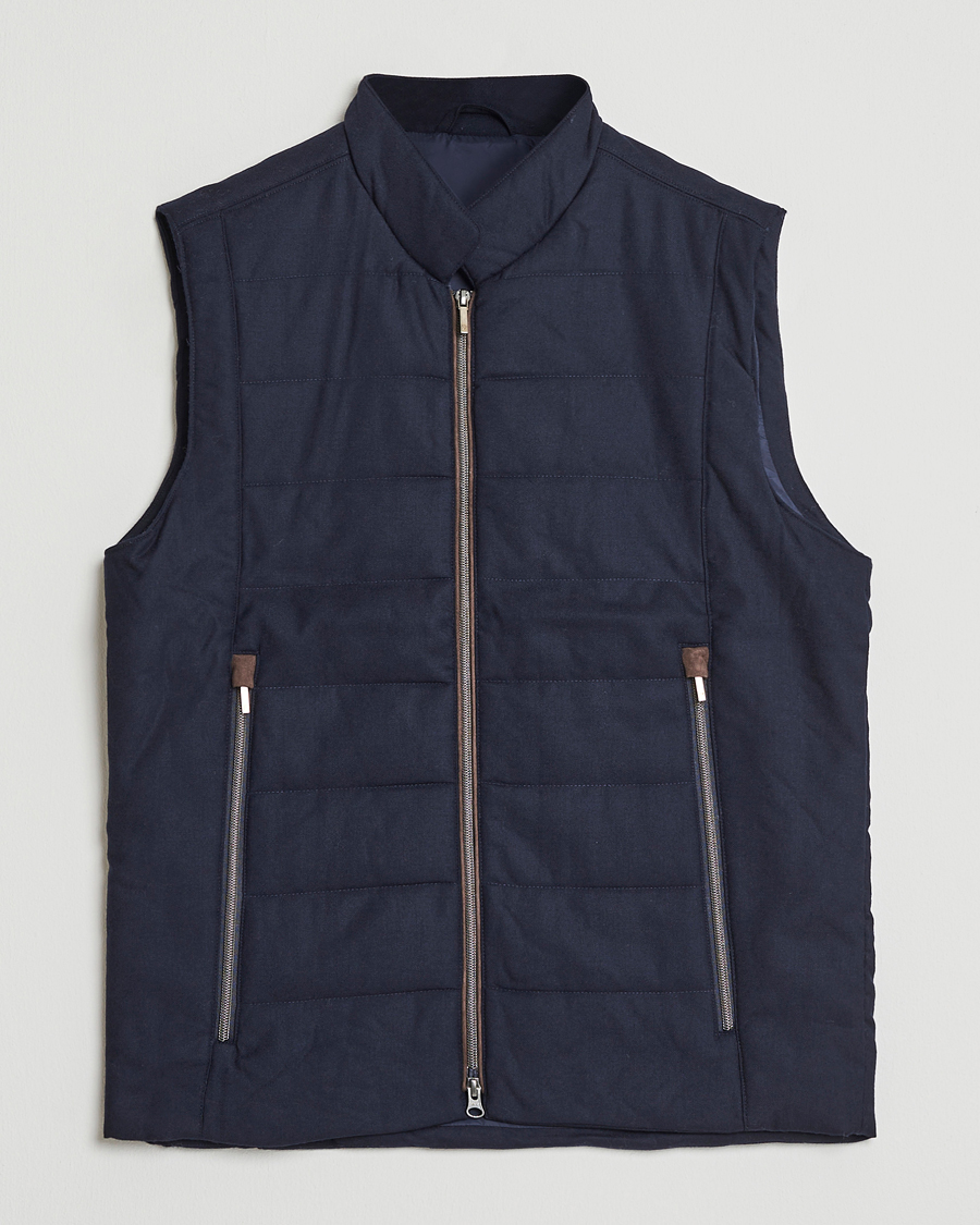 Heren | Jassen | Stenströms | Wool Alcantara Detail Light Padded Vest Navy