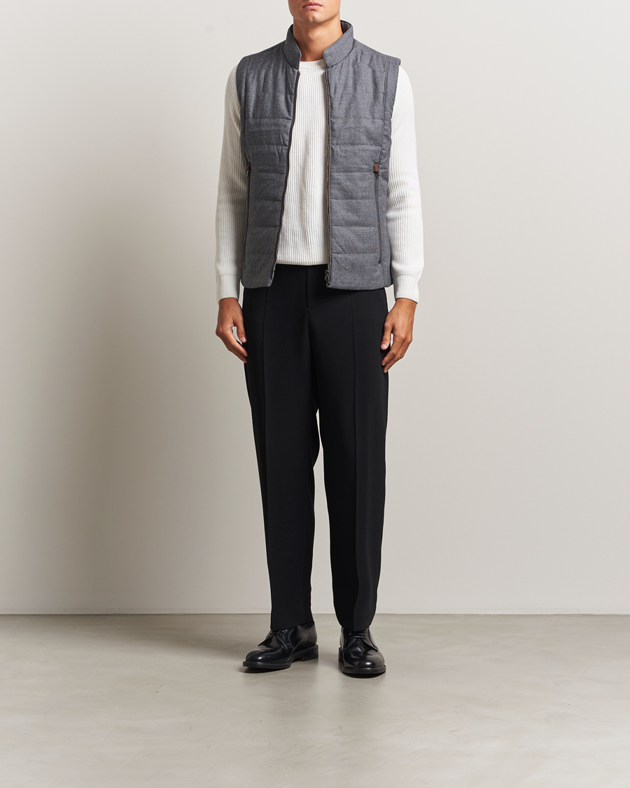 Heren | Gilets | Stenströms | Wool Alcantara Detail Light Padded Vest Grey