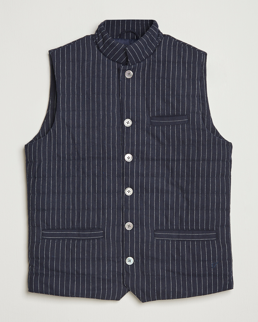 Homme | Gilets | Stenströms | Wool Pinstripe Padded Vest Blue