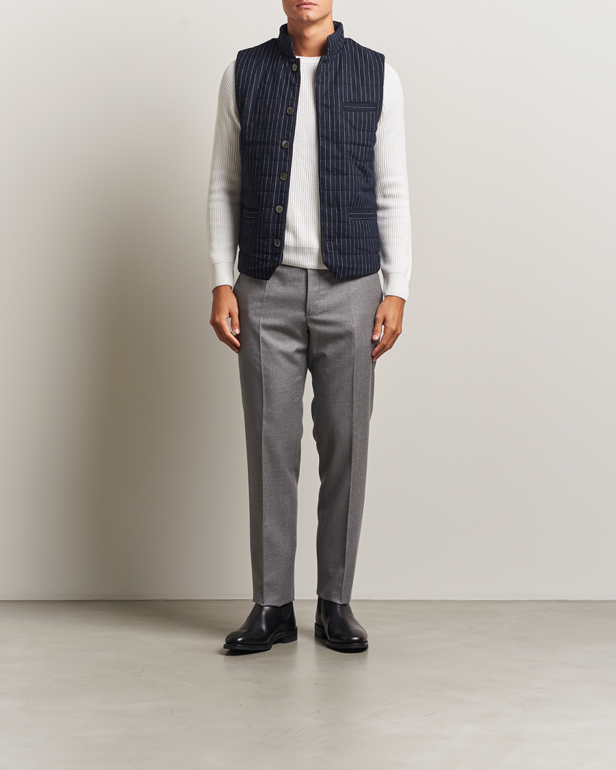 Homme | Gilets | Stenströms | Wool Pinstripe Padded Vest Blue