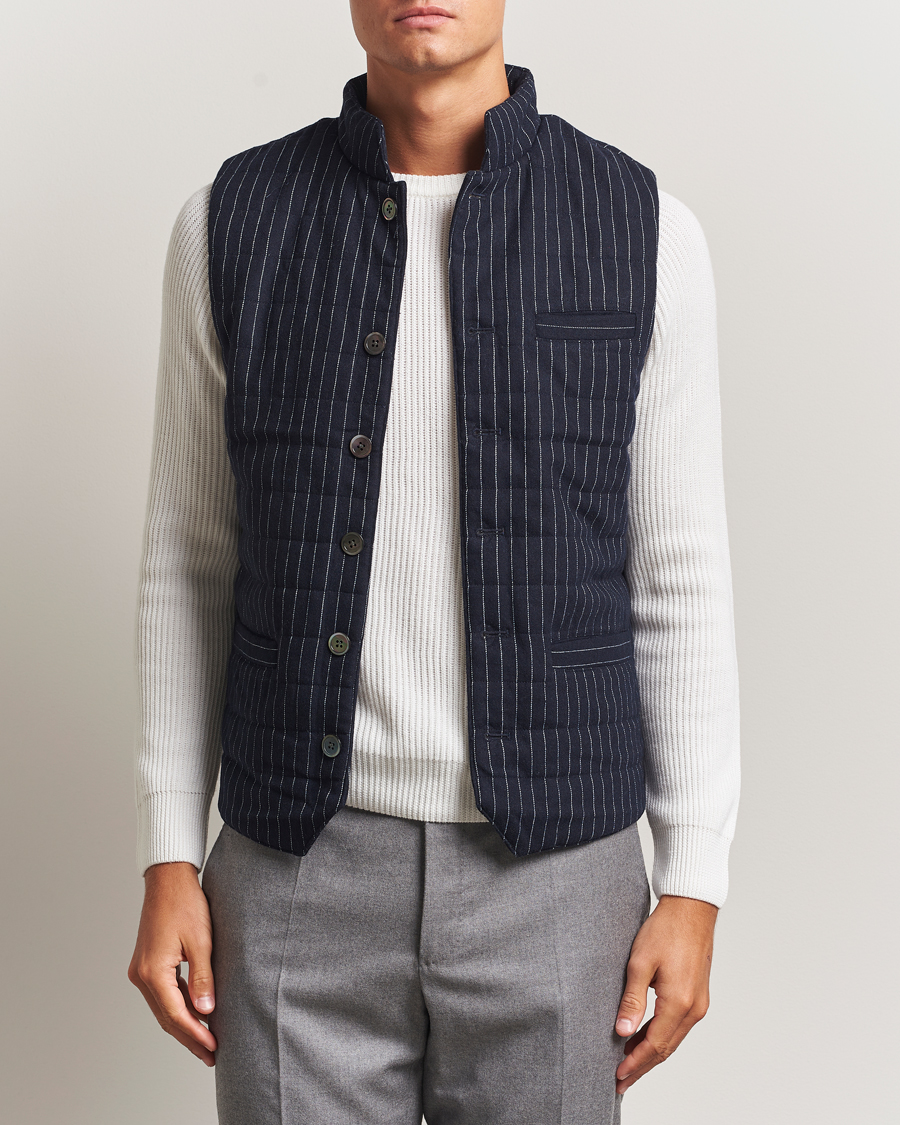 Homme | Gilets | Stenströms | Wool Pinstripe Padded Vest Blue