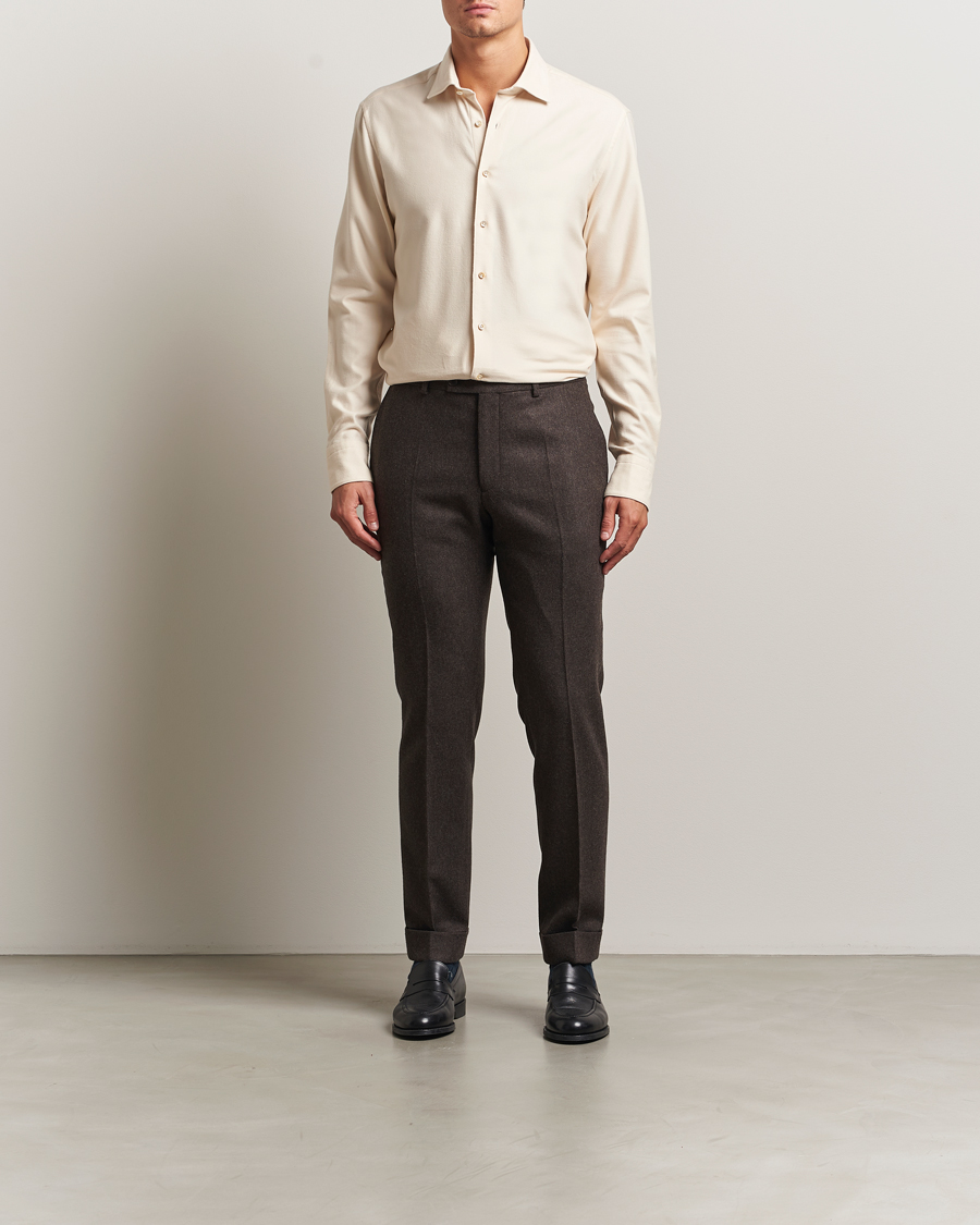 Heren | Overhemden | Stenströms | Regular Fit Cut Away Flannel Shirt Light Beige