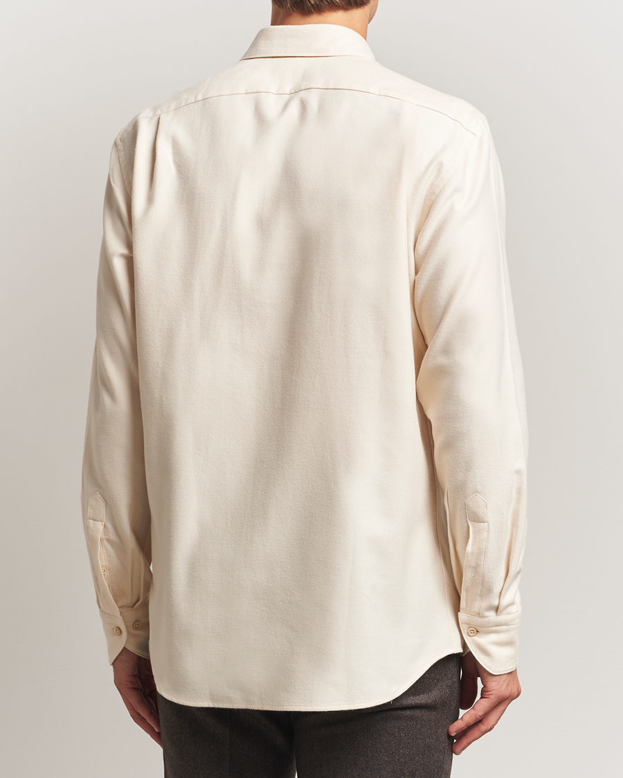 Heren | Overhemden | Stenströms | Regular Fit Cut Away Flannel Shirt Light Beige
