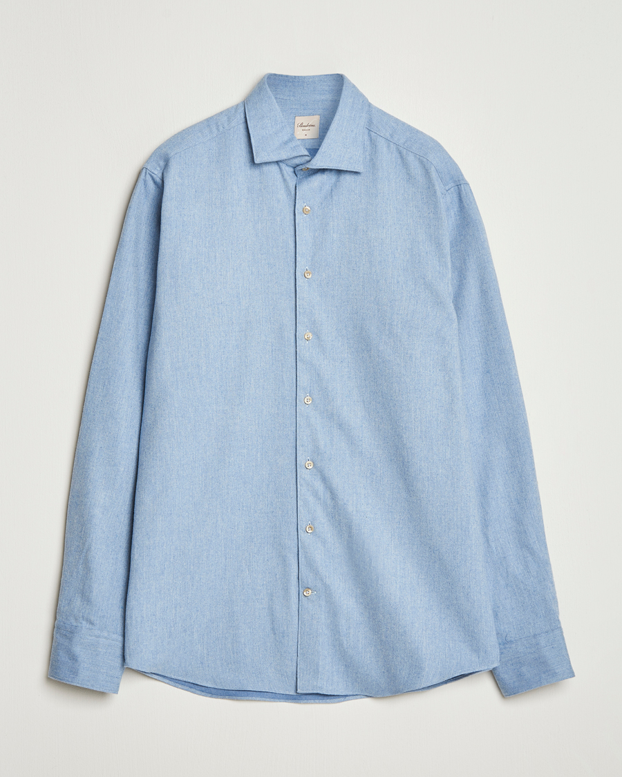 Homme | Chemises | Stenströms | Regular Fit Cut Away Flannel Shirt Light Blue