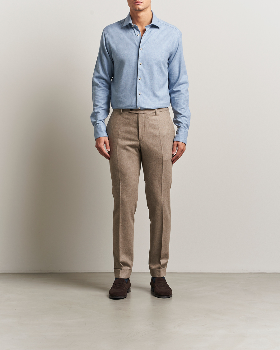 Homme | Chemises | Stenströms | Regular Fit Cut Away Flannel Shirt Light Blue