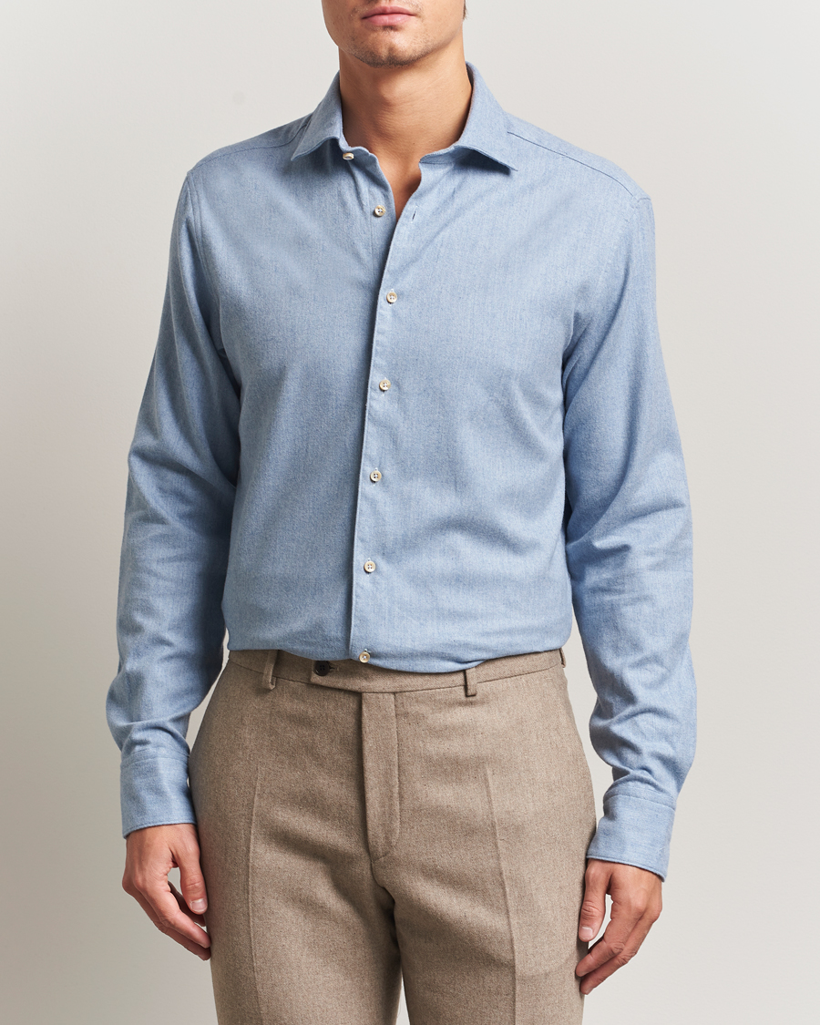 Homme | Chemises | Stenströms | Regular Fit Cut Away Flannel Shirt Light Blue