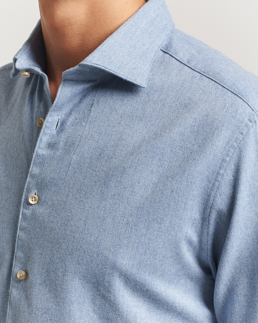 Homme | Chemises | Stenströms | Regular Fit Cut Away Flannel Shirt Light Blue