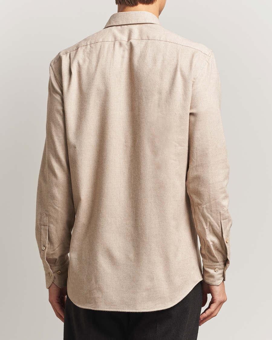 Heren | Overhemden | Stenströms | Regular Fit Cut Away Flannel Shirt Beige