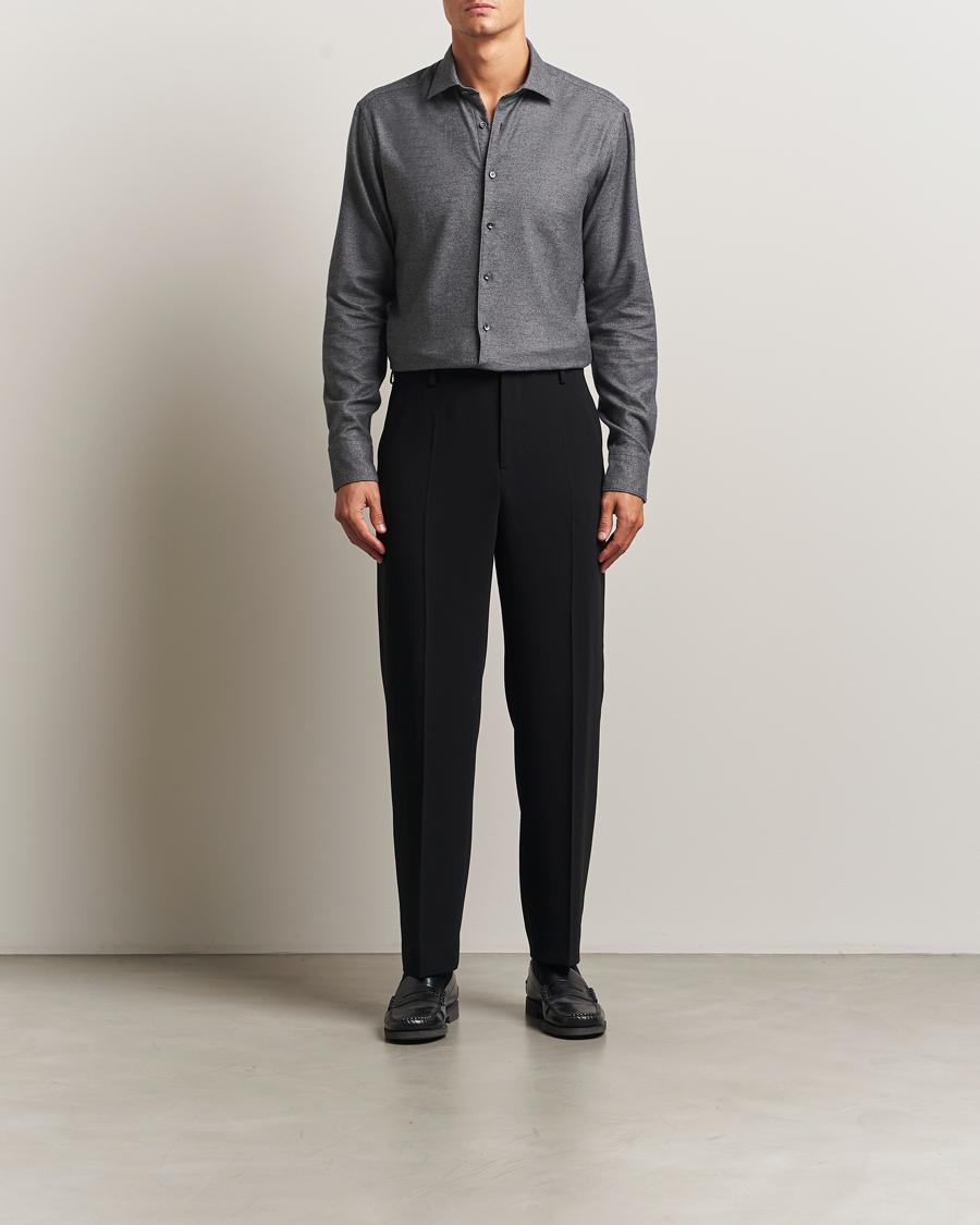 Homme | Chemises | Stenströms | Regular Fit Cut Away Flannel Shirt Grey