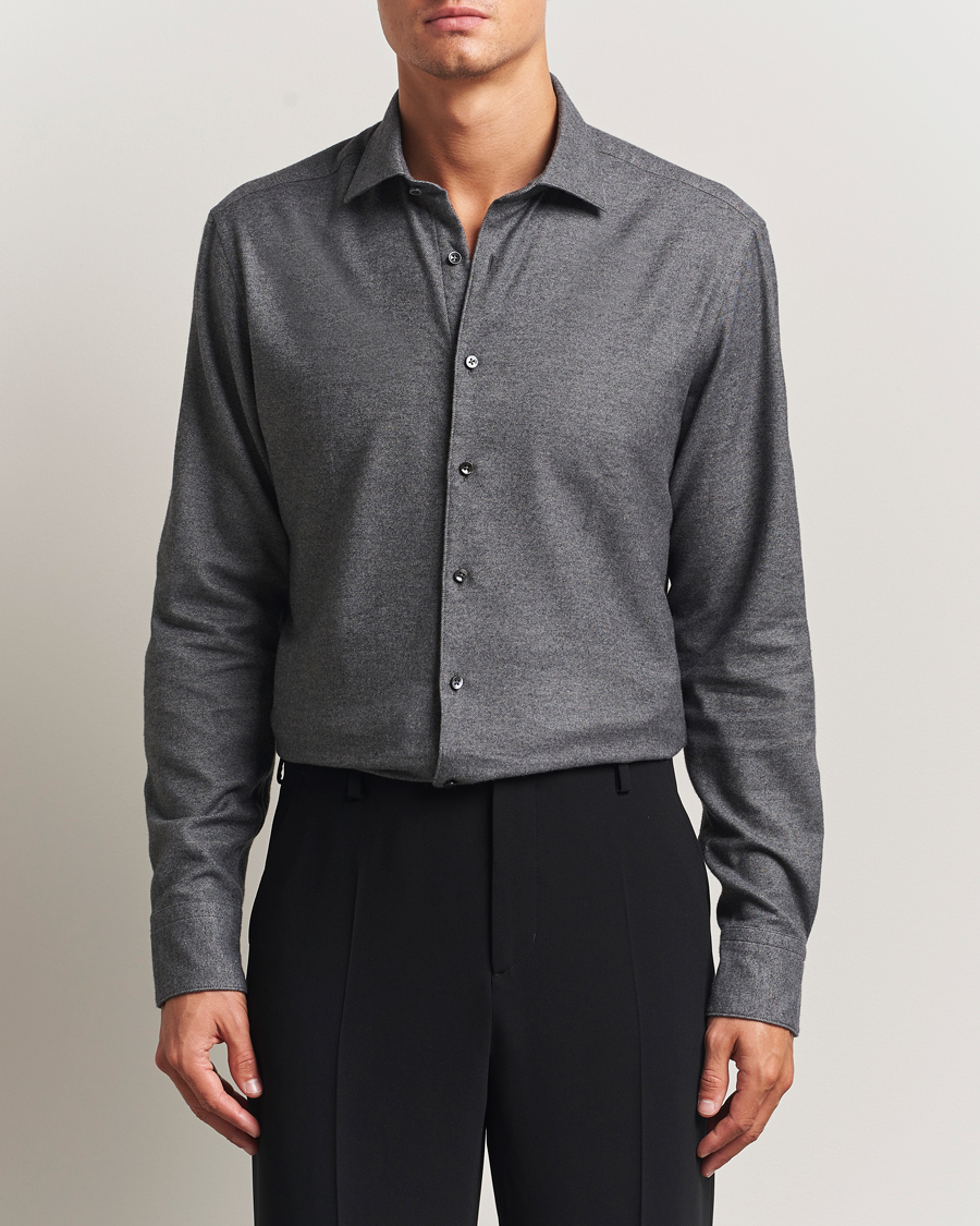 Homme | Chemises | Stenströms | Regular Fit Cut Away Flannel Shirt Grey