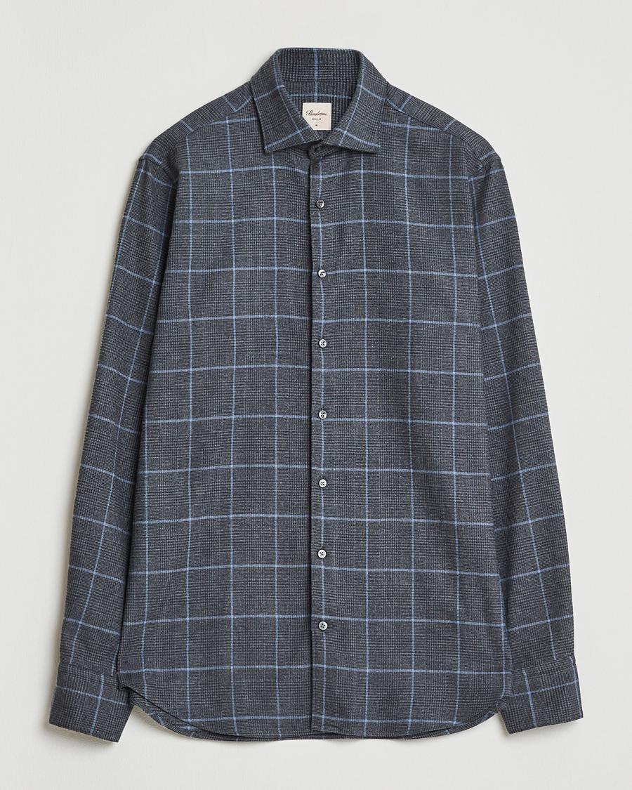 Homme | Chemises | Stenströms | Regular Fit Overcheck Flannel Shirt Dark Grey