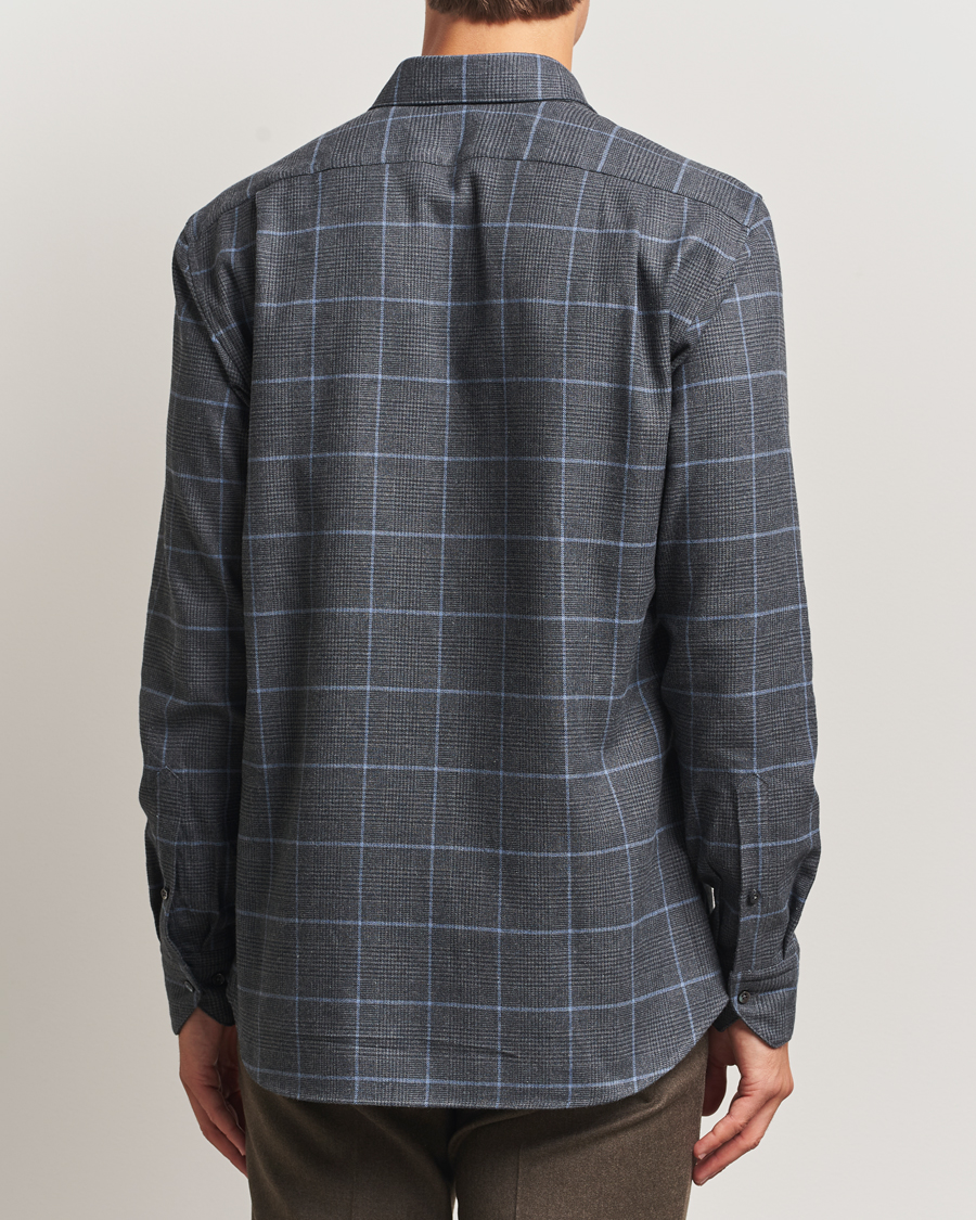 Homme | Chemises | Stenströms | Regular Fit Overcheck Flannel Shirt Dark Grey